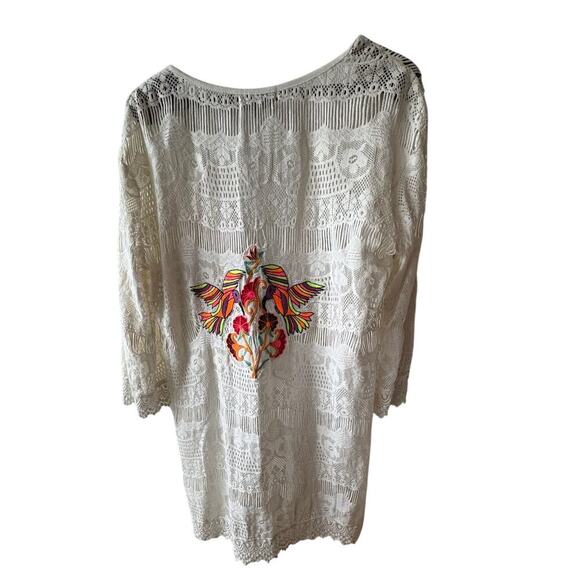 Women's M Iconique Italy Crochet Lace Swim Cover Up Embroidered Birds Cotton - Picture 4 of 5